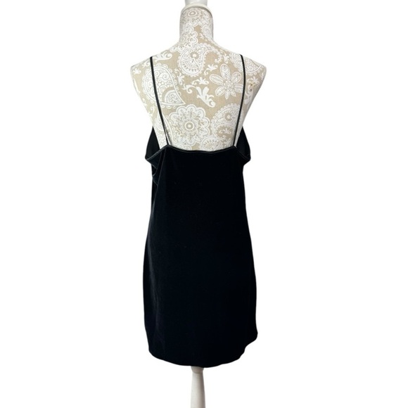 Vintage Dentelle Size Large Black Stretch Velvet Embroidered Gown Slip Dress - Picture 3 of 7
